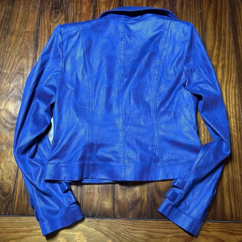 Joseph Ribkoff Sapphire Blue Faux Leather Moto Jacket Sz M A1084